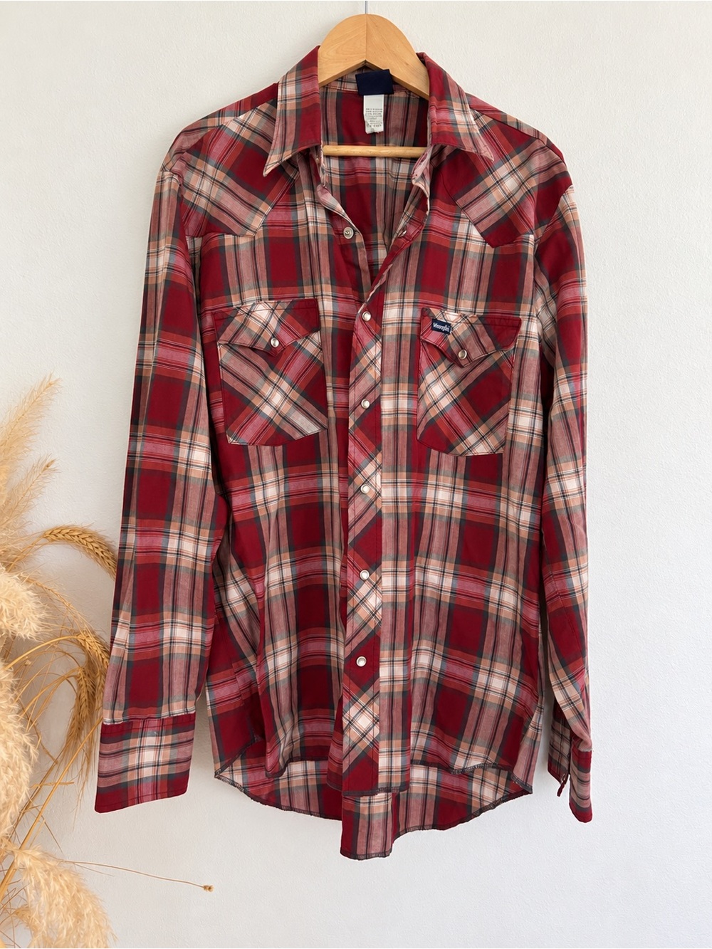 Vintage Wrangler Western Pearl Snap Plaid Shirt USA Men M
